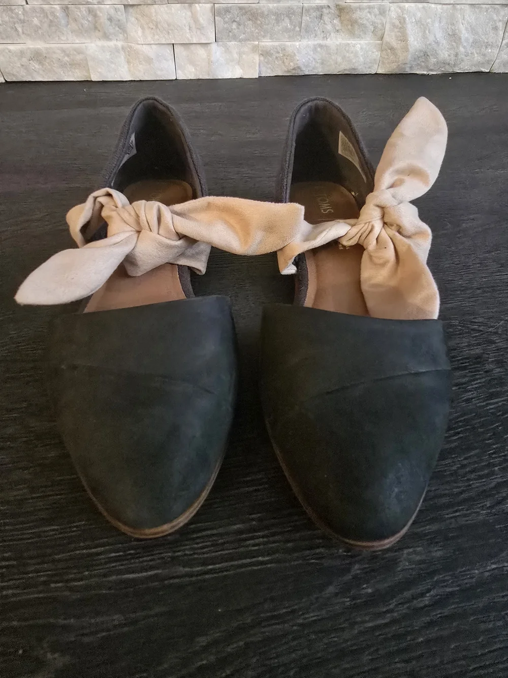 Toms Black Suede Flats with Blush Tie Detail Size 8.5